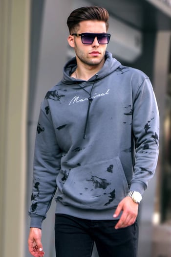 Smoke Gray Printed Hoodie Sweatshirt 5291