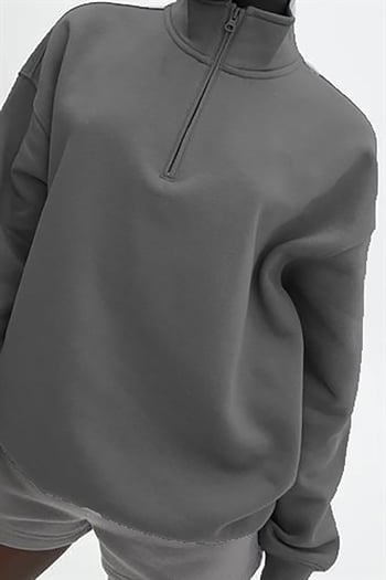 Füme Fermuar Detaylı Oversize Sweatshirt MG1933
