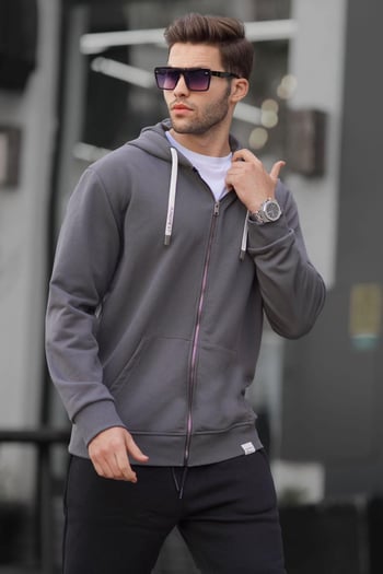 Füme Fermuarlı Kapüşonlu Sweatshirt 6161