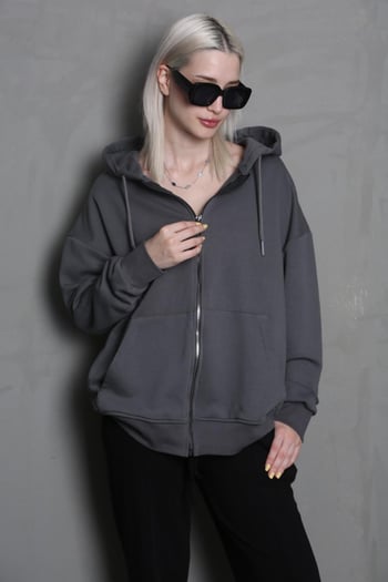 Füme Kapüşonlu Basic Sweatshirt MG1900