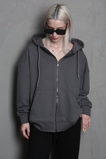 Füme Kapüşonlu Basic Sweatshirt MG1900