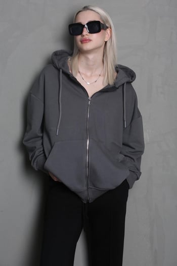 Füme Kapüşonlu Basic Sweatshirt MG1900