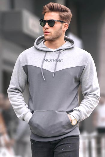 Füme Kapüşonlu Renk Bloklu Erkek Sweatshirt 6024