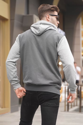 Füme Kapüşonlu Renk Bloklu Erkek Sweatshirt 6024