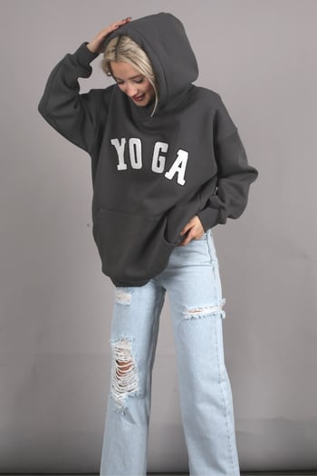 Smoke Gray Embroided Oversize Hoodie Sweatshirt MG1580