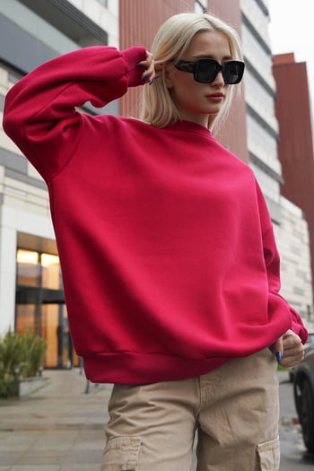 Fuchsia Crewneck Basic Sweatshirt MG1559