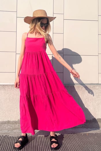 Women Fuchsia Long Dress 