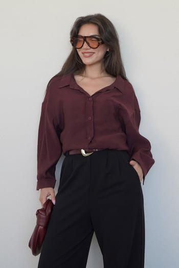 Bordo Cepli Kadın Uzun Kollu Gömlek MG2409