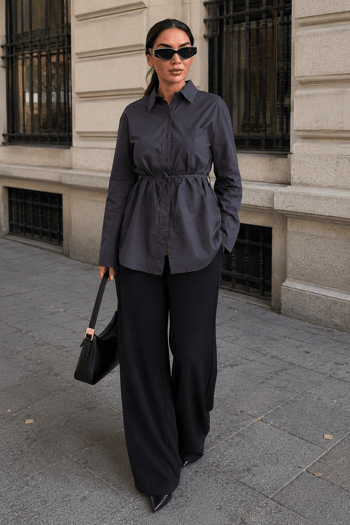 Füme Belden Bağlamalı Oversize Cepli Gömlek MG2798