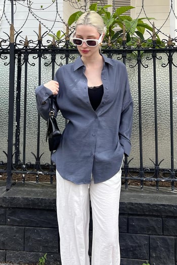 Füme Uzun Kollu Oversize Gömlek MG2003