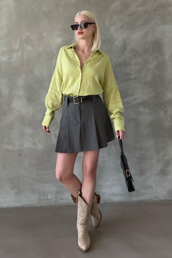 Sarı Çizgili Oversize Kadın Gömlek Mg2327