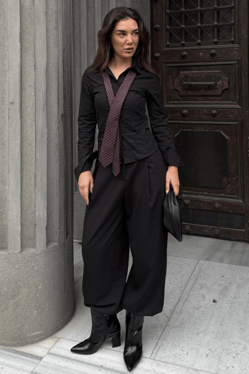 Siyah  Vücuda Oturan Slim Fit Kadın Gömlek MG2659