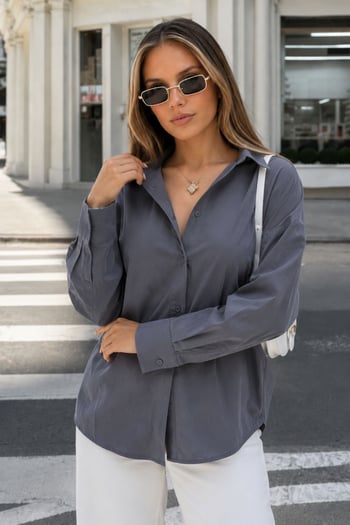 Antrasit Basic Kadın Gömlek Mg2355