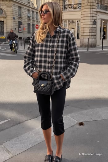 Siyah Oversize Ekose Desenli Kadın Gömlek MG2589