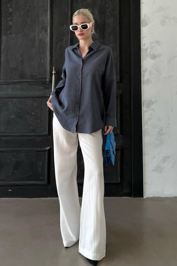 Füme Uzun Kollu Oversize Gömlek MG2003
