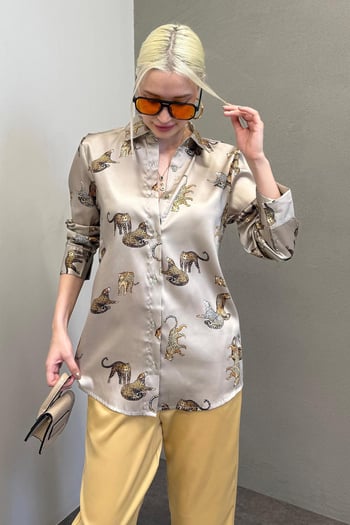 Mad Girls Ecru Designed Satin Shirt MG187
