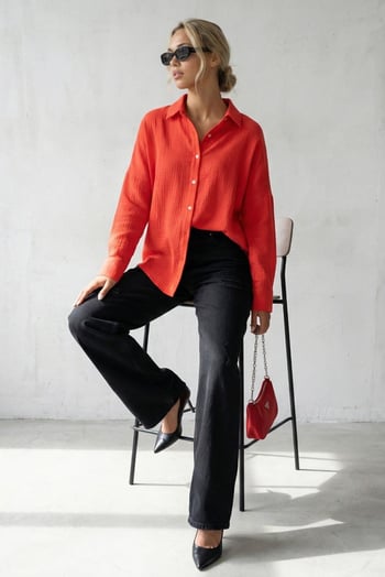Kırmızı Muslin Kumaş Basic Kadın Gömlek MG1660