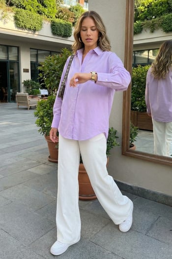 Mad Girls Lila Oversize Gömlek MG1369
