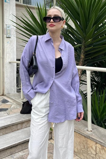 Lila Uzun Kollu Oversize Gömlek MG2003