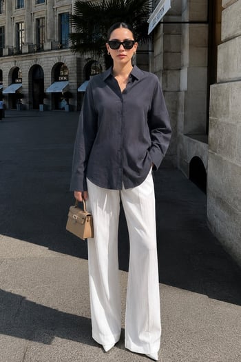 Füme Uzun Kollu Oversize Gömlek MG2003