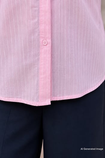 Pembe Çizgili Oversize Kadın Gömlek MG2093