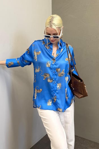 Mad Girls Blue Designed Satin Shirt MG187