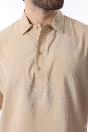 Bej Oversize Rahat Kesim Kısa Kollu Gömlek 6744