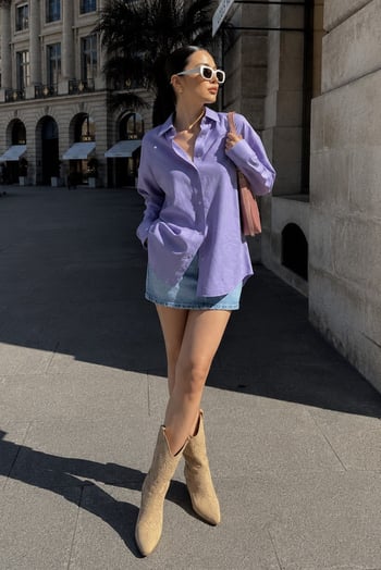 Lila Uzun Kollu Oversize Gömlek MG2003