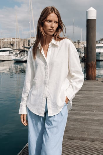 Beyaz Uzun Kollu Oversize Gömlek MG2003