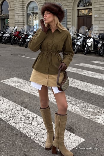Haki Belden Bağlamalı Oversize Cepli Gömlek MG2798