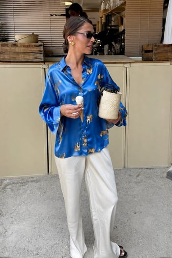 Mad Girls Blue Designed Satin Shirt MG187
