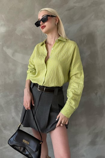 Sarı Çizgili Oversize Kadın Gömlek Mg2327
