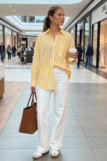 Sarı Çizgili Oversize Kadın Gömlek MG1688