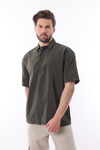 Haki Oversize Rahat Kesim Kısa Kollu Gömlek 6744