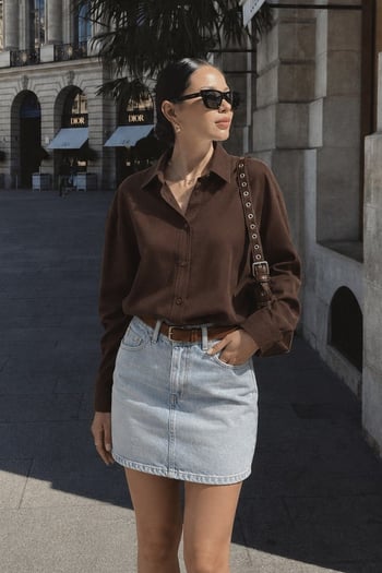 Kahverengi Uzun Kollu Oversize Gömlek MG2003