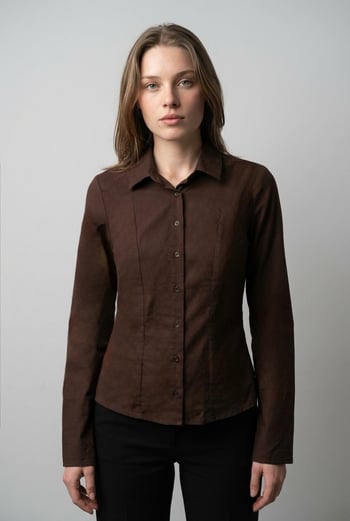 Kahverengi Vücuda Oturan Slim Fit Kadın Gömlek MG2659