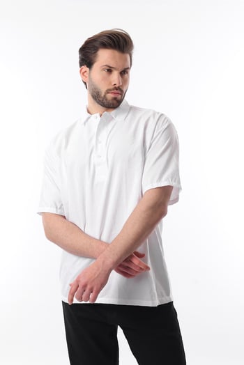 Beyaz Oversize Rahat Kesim Kısa Kollu Gömlek 6744