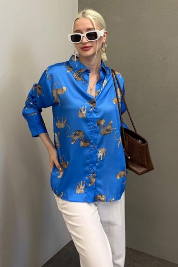 Mad Girls Blue Designed Satin Shirt MG187