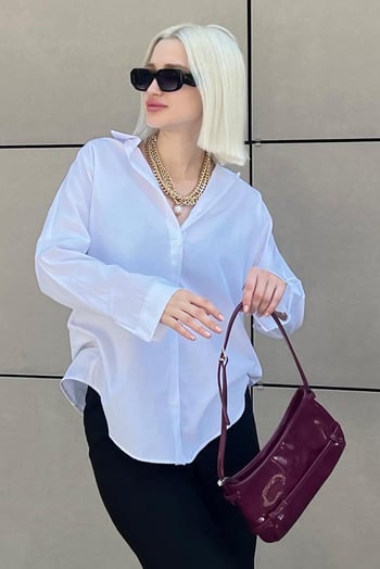 Mad Girls Beyaz Oversize Gömlek MG1369