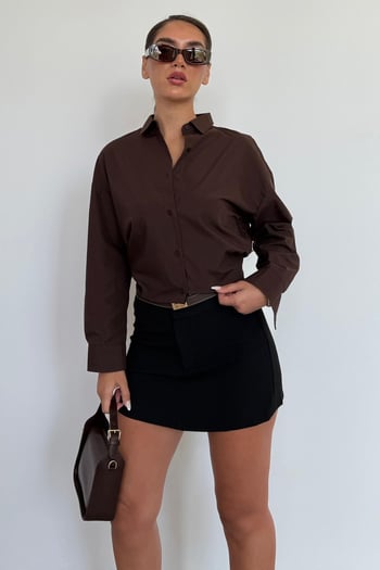 Kahverengi Basic Kadın Gömlek Mg2355