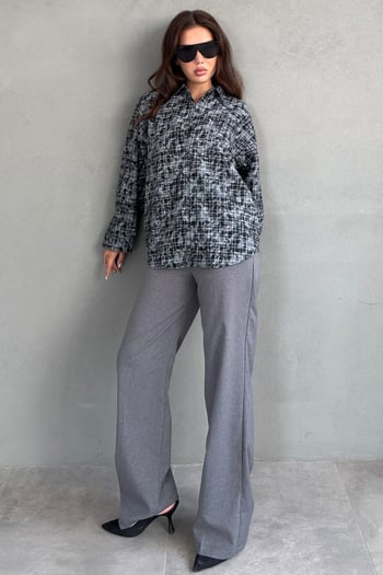 Siyah Ekose Desen Oversize Kadın Gömlek MG2900