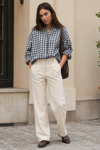 Lacivert Oversize Kareli Kadın Gömlek MG2822