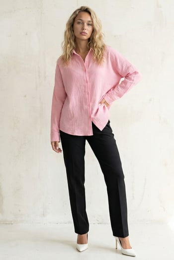 Pembe Muslin Kumaş Basic Kadın Gömlek MG1660