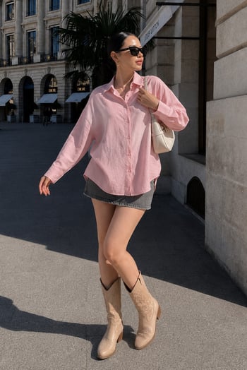 Pembe Uzun Kollu Oversize Gömlek MG2003