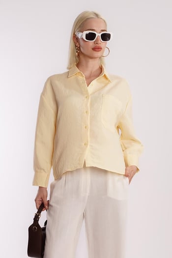 Sarı Çizgili Oversize Kadın Gömlek MG2093