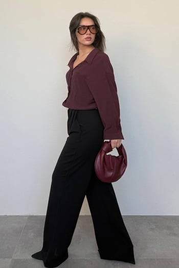 Bordo Cepli Kadın Uzun Kollu Gömlek MG2409
