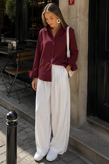 Bordo Muslin Kumaş Basic Kadın Gömlek MG1660