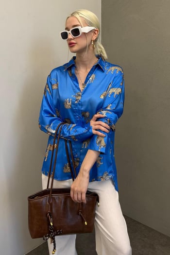 Mad Girls Blue Designed Satin Shirt MG187