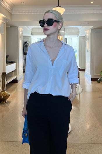 Beyaz Oversize Basic Cepli Poplin Gömlek MG1530