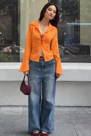 Turuncu Vücuda Oturan Slim Fit Kadın Gömlek MG2659